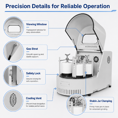 16L Capacity Planetary Ball Mill with Four-Jar Synchronous Operation for 0.1μm Nano Powder Grinding